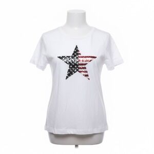 IN Focus Shirt USA Flag Sequin Star White Short Sleeve Tee Patriotic Festival‎